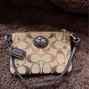 COACH Tan and Brown Signature Wristlet
